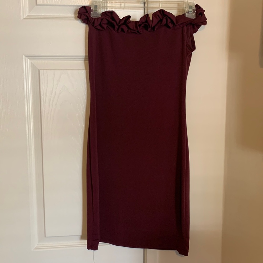 Maroon off the shoulder strapless dress